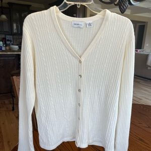 Vintage Classic Cable Knit Cardigan Cream Acrylic Lightweight Sweater Womens M